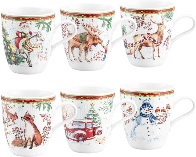Seltmann Weiden Henkelbecher Weihnachten aus Porzellan, Weiß, 6er Set, 400 ml - Bild 1