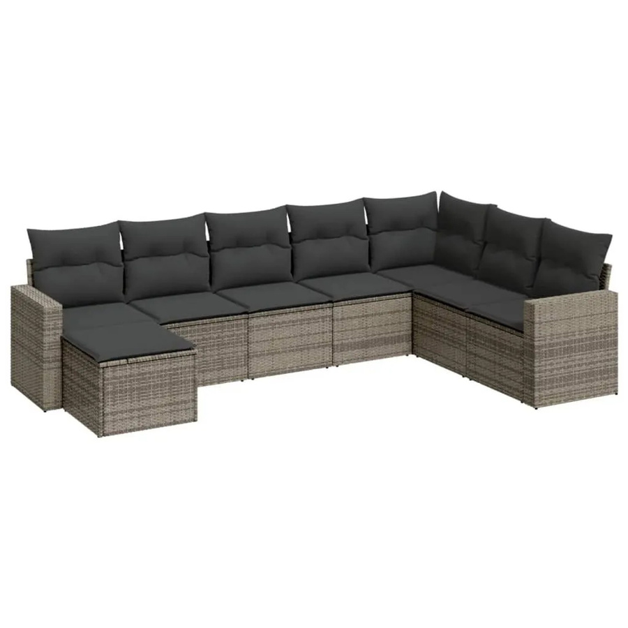 vidaXL 8-tlg. Garten-Sofagarnitur in L-Form aus Poly-Rattan mit Kissen, Grau - Bild 2