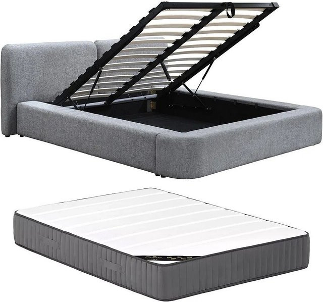 Vente-unique Bett Judalo mit Bettkasten in Grau, B/T/H: 160 x 200 x 90,5 cm - Bild 1