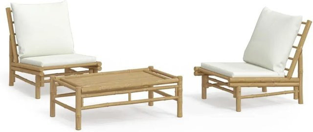 vidaXL 3-teiliges Garten-Lounge-Set aus Bambus mit Kissen in Creme - Bild 1