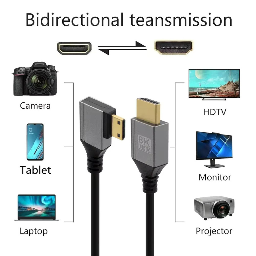 BSN Mini/Micro HDMI Kabel 8K UHD mit 90 Grad Winkel für Laptop, Kamera und Tablet - Bild 5