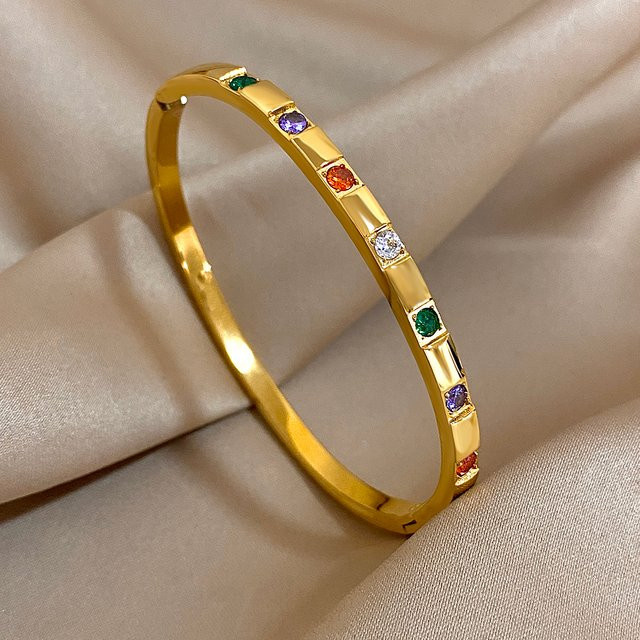 Greatera Manschettenarmband Edelstahl, Gold, Zirkonia, Damen - Bild 1