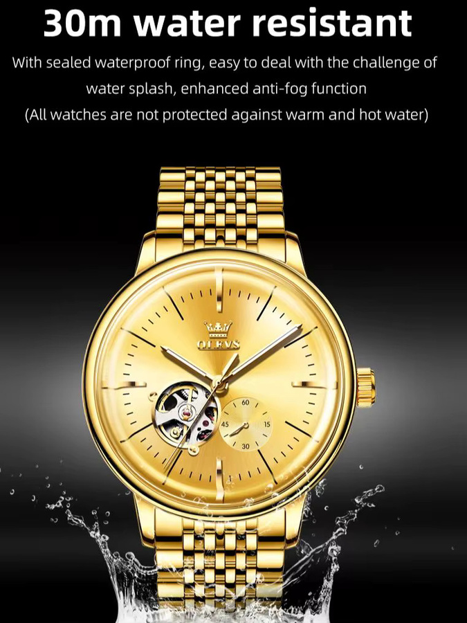 OLEVS Automatikuhr, Leder, Gold, Herren - Bild 5