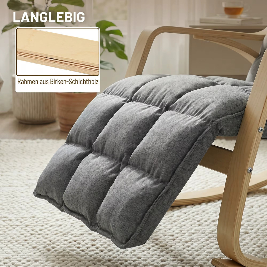 HOMCOM Schaukelstuhl mit 5-fach verstellbarer Fußstütze und hoher Rückenlehne, Relaxsessel in Leinenoptik für Wohnzimmer und Schlafzimmer, Grau - Bild 3
