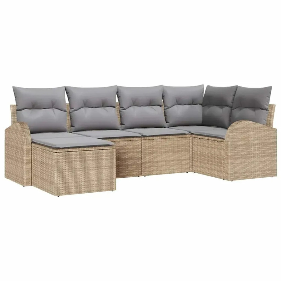 vidaXL Garten-Sofa-Set aus Polyrattan in Beige mit Kissen, 6-teilige L-Shape Lounge-Garnitur für Terrasse und Garten - Bild 2