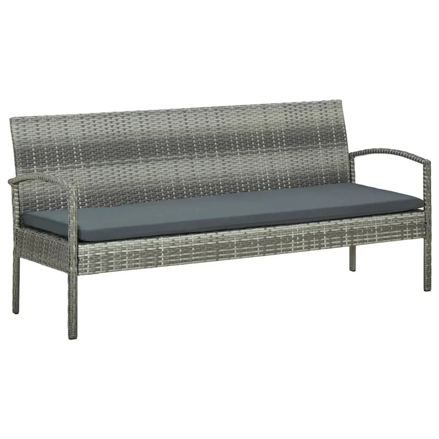 vidaXL Gartensofa 3-Sitzer aus Polyrattan mit Kissen in Grau - Bild 2