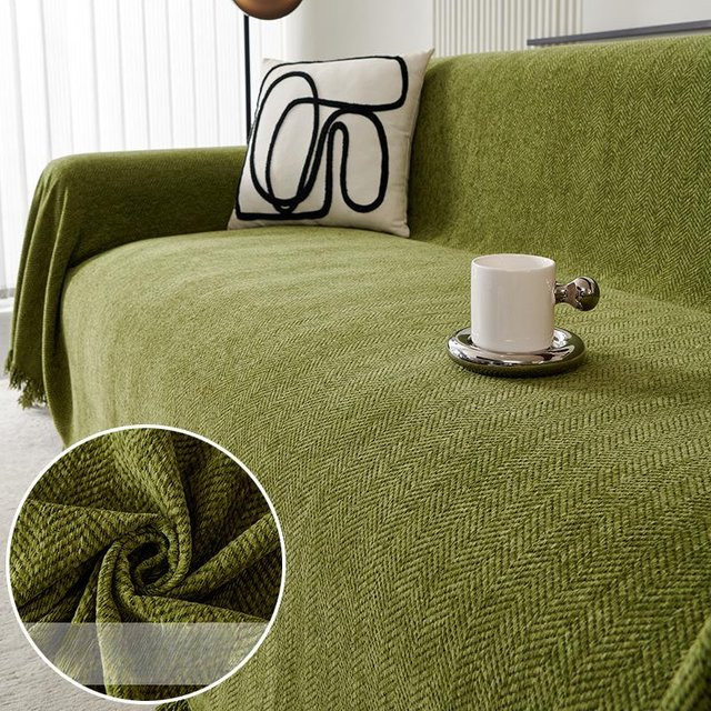 BC-Warm Home Universal Sofa-Bezug aus Chenille im Fischgräten-Design, Farbe: Grün, B: 180 cm, T: 150 cm - Bild 1