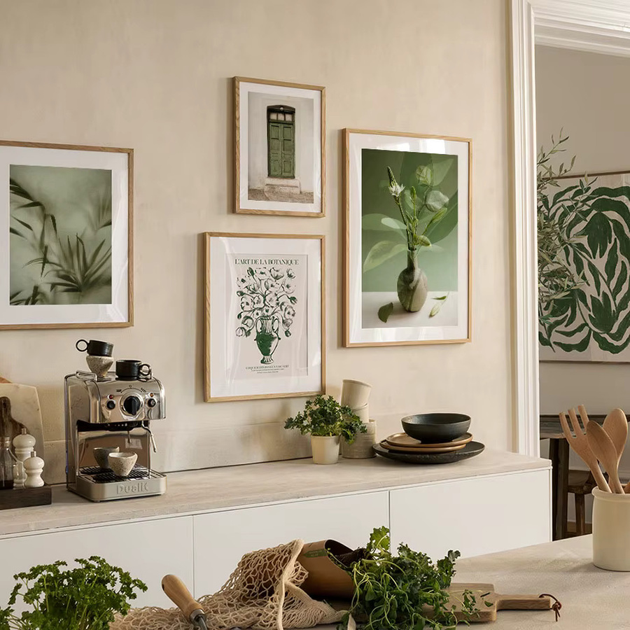 Potdemiel Leinwandbild Boho Abstrakte Landschaft mit Blättern und Vase als Wandkunst für dein Wohnzimmer - Bild 2