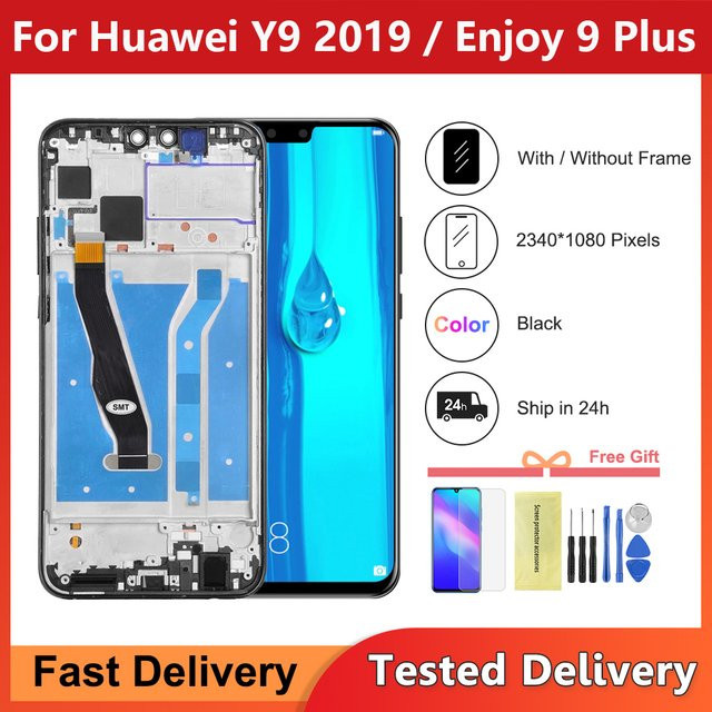 Huawei Display Touchscreen Digitizer mit Rahmenbaugruppe für Y9 2019 und Enjoy 9 Plus in Schwarz, 6,5 Zoll - Bild 1