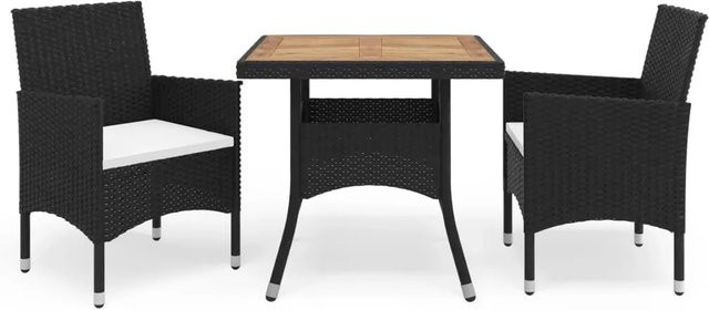 vidaXL 3-tlg Garten-Essgruppe aus Polyrattan und Akazienholz in Schwarz und Braun - Bild 1