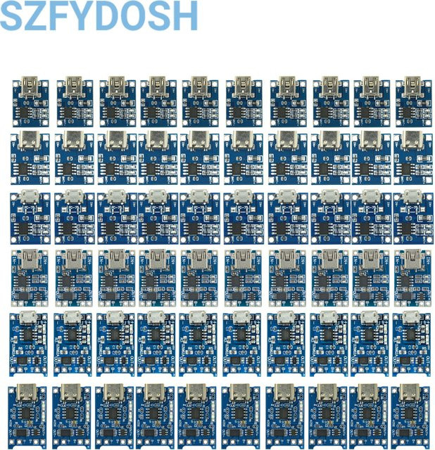 SZFYDOSH TP4056 Lithium-Batterie Ladegerät Modul mit Schutzfunktion für 18650 Akkus, Typ-C und Micro USB, Blau - Bild 1
