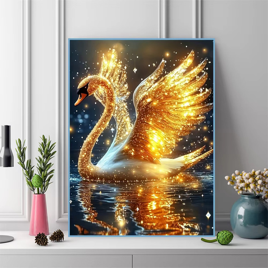 Evershine Diamantmalerei Schwan als Mosaik-Stickerei in Gold für deine Wanddekoration, B/H: 30,0 x 30,0 cm - Bild 3