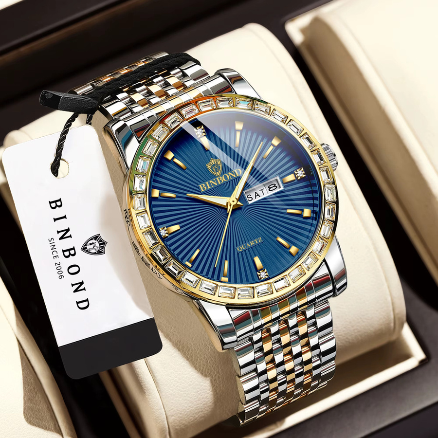BINBOND Armbanduhr Quarz, Edelstahl, Bicolor, Blau, Herren - Bild 2