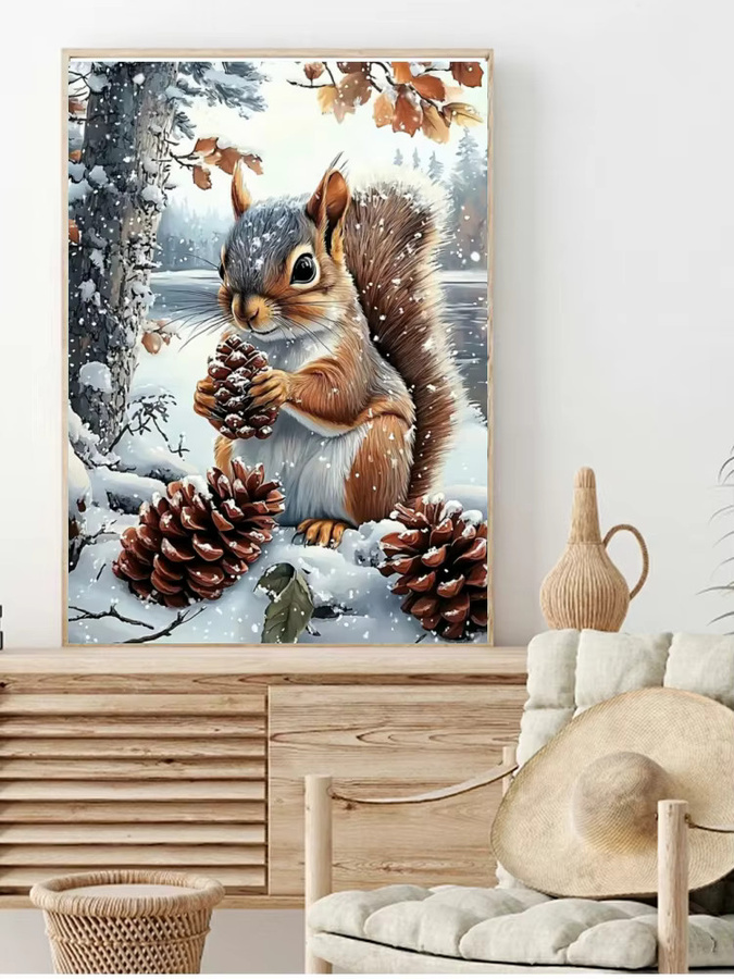 Potdemiel DIY Diamond Painting Set Eichhörnchen Winter Motiv Mosaik Stickerei für Handarbeit und Wohnkultur - Bild 3