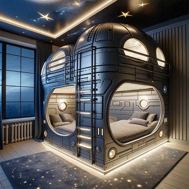Modernes Etagenbett im Weltraumkapsel-Design für Kinder in Grau aus Kunststoff und Verbundwerkstoff - Bild 1