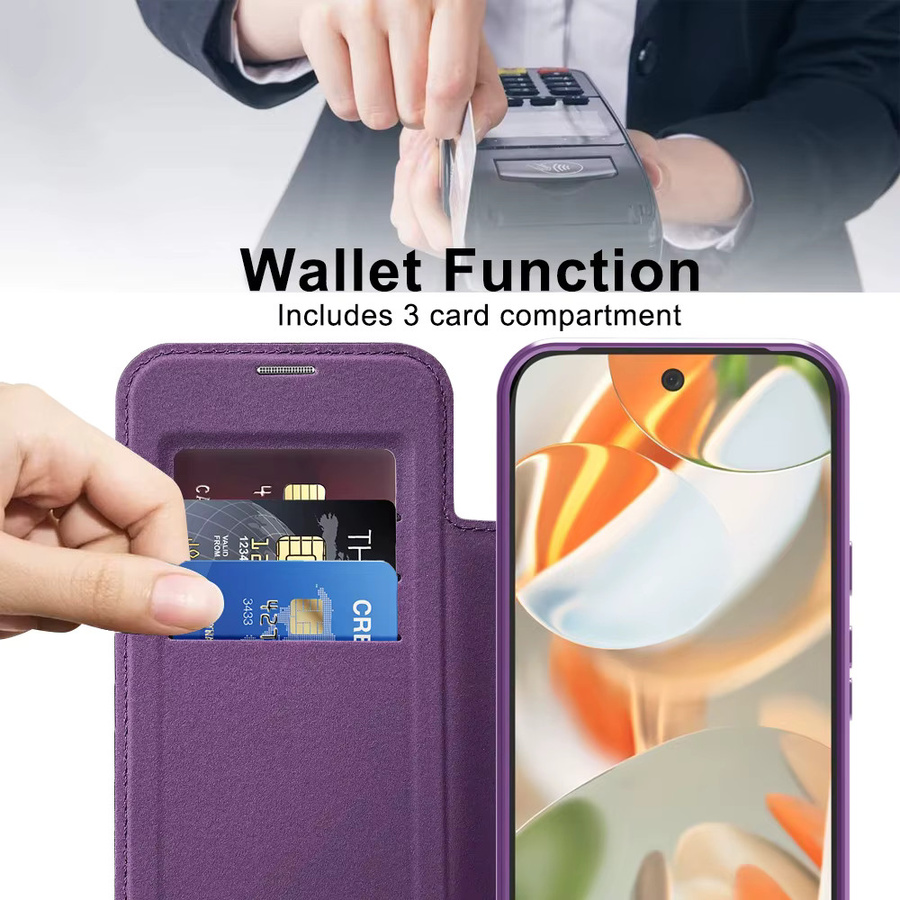 Magnetische PU-Leder-Klapphülle für Google Pixel 7A 8A 9 10 Pro 9A XL mit Kartenfach und Wallet-Funktion in Pink - Bild 3