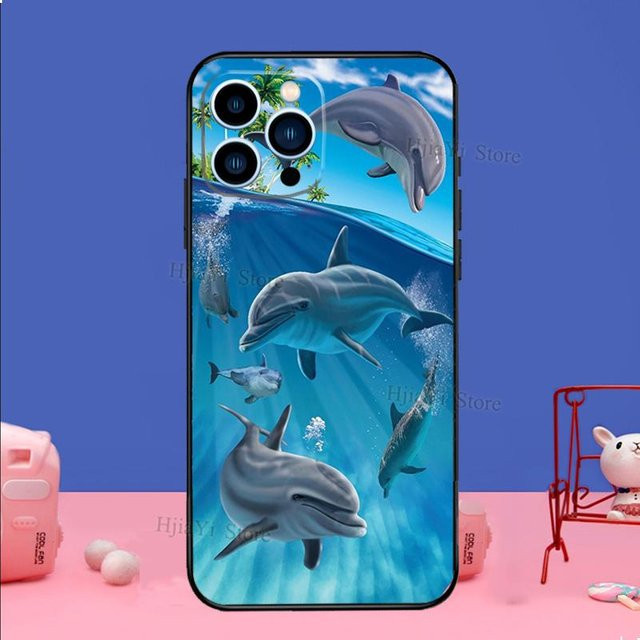 Silikon Handyhülle Ozean Delfin Design für Apple iPhone 16 15 14 13 12 11 Pro Max Plus Mini XR XS in Blau - Bild 1