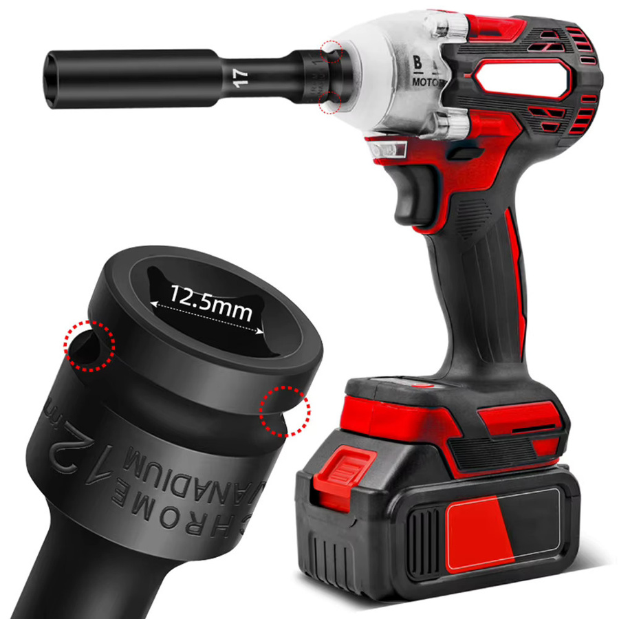 VIBRATITE Steckschlüssel Hex Buchse Kopf 1/2 Zoll Adapter Set 8mm-24mm für pneumatische Werkzeuge, Länge: 128mm - Bild 2