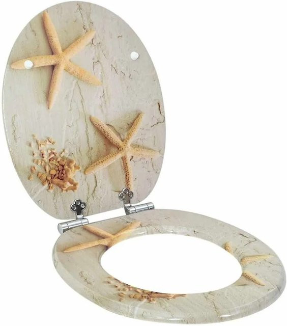 vidaXL Soft-Close Toilettensitz aus MDF in Gelb und Weiß, ovale Form, Breite: 44 cm, Tiefe: 38 cm - Bild 1