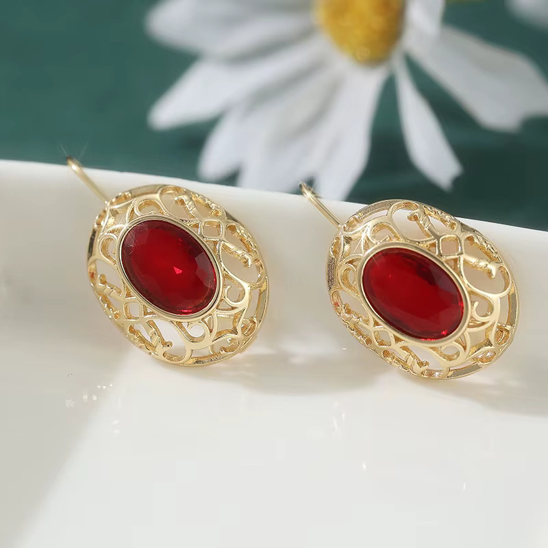 YoYo Hakenohrringe, Gold, Rubin, Damen, Vintage - Bild 3
