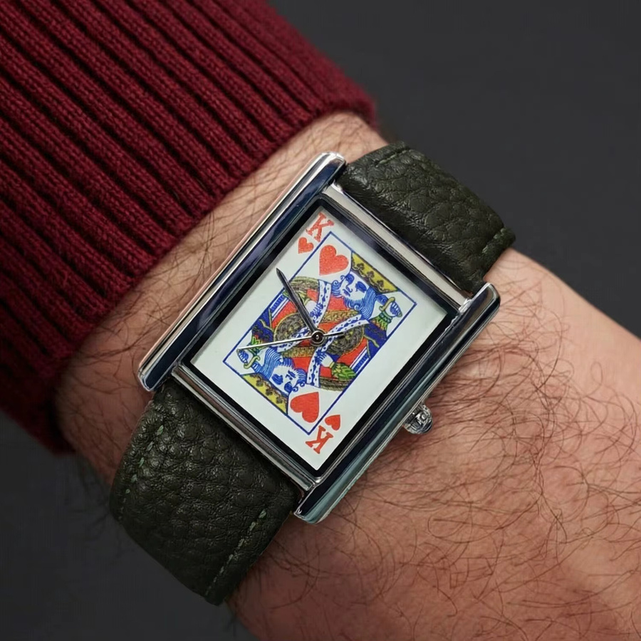 CILOA Herrenuhr, Tank Square, Quarz, Edelstahl, Leder, Grün, Silber - Bild 5