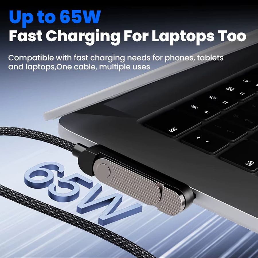 ILEPO USB-C auf Typ-C Kabel 240W mit abgewinkeltem Design, faltbarem Ständer und Handyhalterung in Schwarz - Bild 4