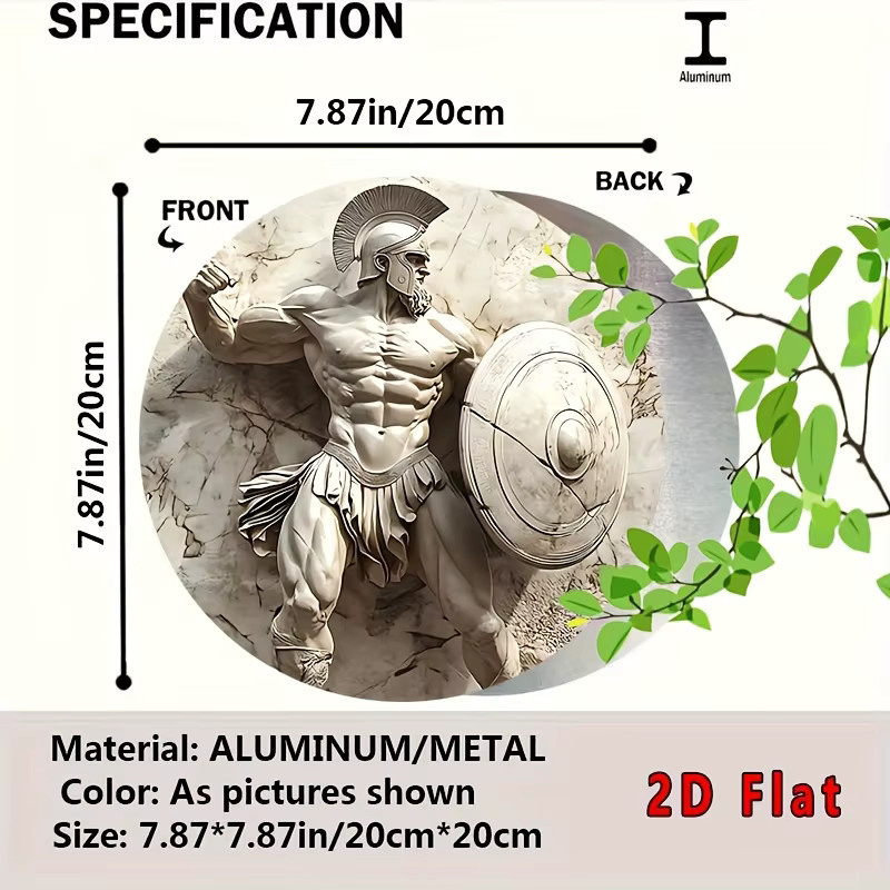 CIFBUY Vintage Spartan Warrior Metall-Wandkunst, runde 2D-Dekoration im Abstract-Stil, Durchmesser: 8 cm - Bild 5