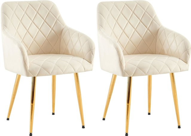 CLP 2er Set Esszimmerstühle Monett Polsterstühle mit Samtbezug und Metallgestell in Beige - Bild 1