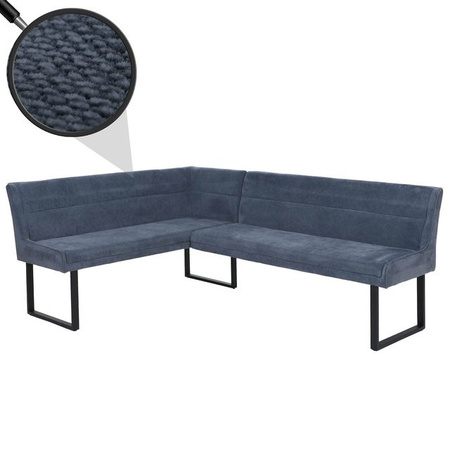Eckbank MCW-O81 Esszimmerbank aus Metall und Chenille Stoff in Blau B/T/H: 159 x 45 x 210 cm