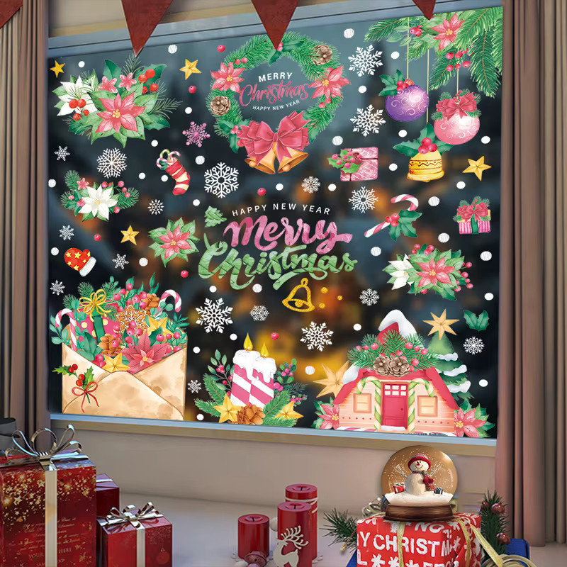 Joy-enlife Weihnachts-Fensteraufkleber in Rosa mit Weihnachtsmann, Schneemann und Rentier für Glas und Kunststoff - Bild 6