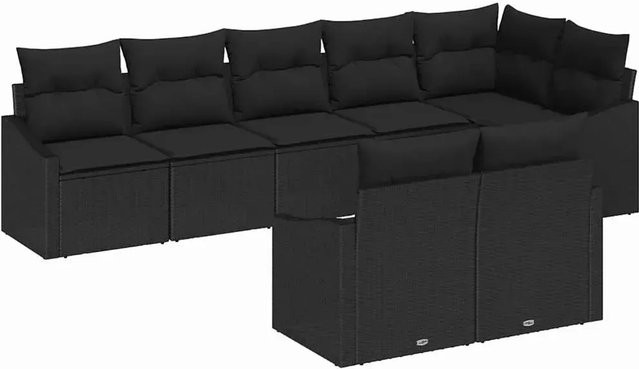vidaXL Garten-Sofa-Set 8-teilig in Schwarz aus Poly-Rattan mit Polsterung und modernem L-Shape Design - Bild 1