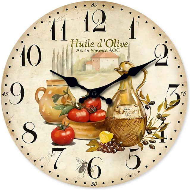 Linyi Toy Wanduhr im amerikanischen Stil mit Provence Oliven- und Tomatenmuster, Durchmesser: 30 cm - Bild 1