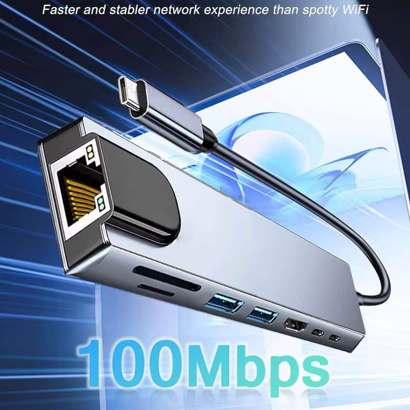 8 in 1 USB C Hub Docking Station mit 4K HDMI, RJ45 Ethernet, SD und TF Kartenleser sowie PD Ladefunktion für MacBook Air M1 und iPad Pro - Bild 2