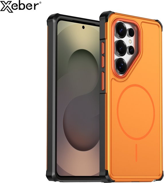 Xeber Armor Schutzhülle mit MagSafe-Magnetfunktion für Samsung Galaxy S26 Ultra S25 Edge S24 S23 Plus S24 FE in Silber und Orange - Bild 1