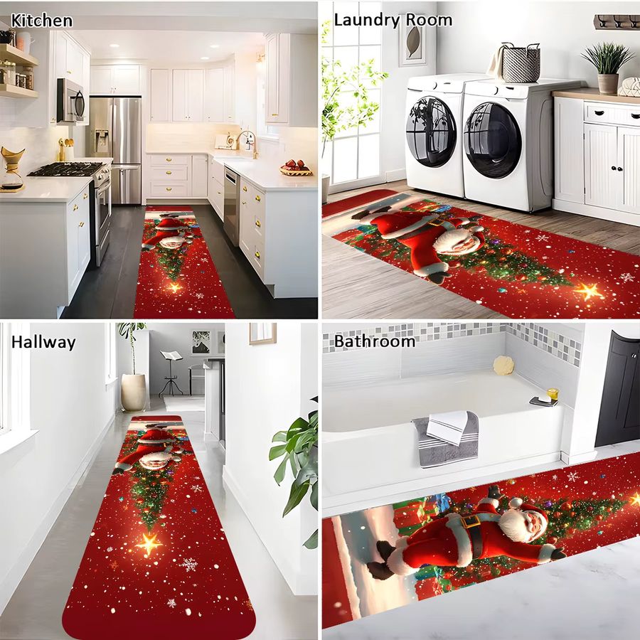 VIKAMA Weihnachtsteppich in Rot als festlicher Küchenteppich, Fußmatte oder Läufer für Wohnzimmer und Schlafzimmer - Bild 3