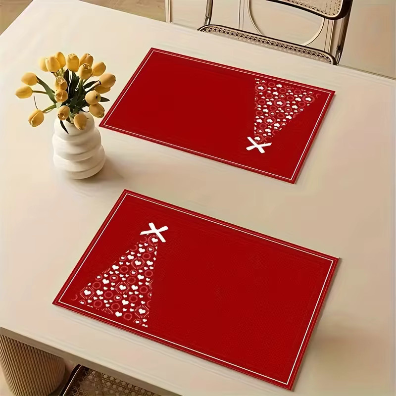 VIKAMA Weihnachts-Tischsets mit rotem Weihnachtsbaum und Schneeflocken-Design zur Tischdekoration - Bild 4
