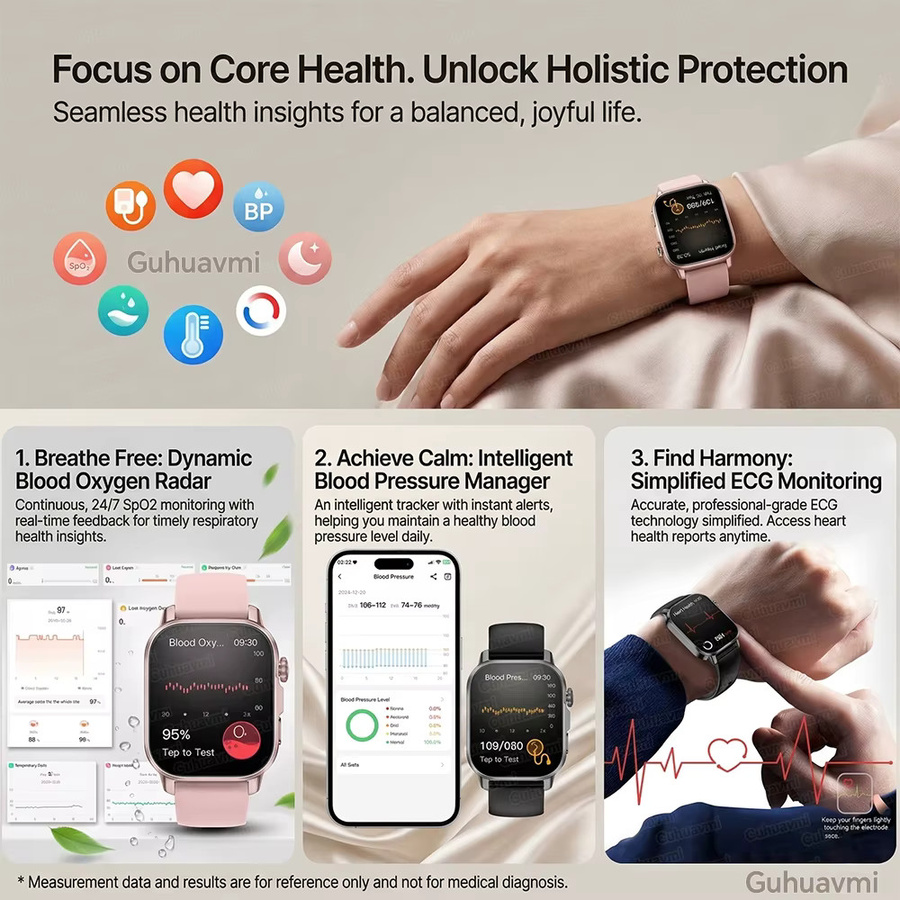 GUHUAVMI Smartwatch, 2,0 Zoll, Schwarz, Silikon, Damen - Bild 3