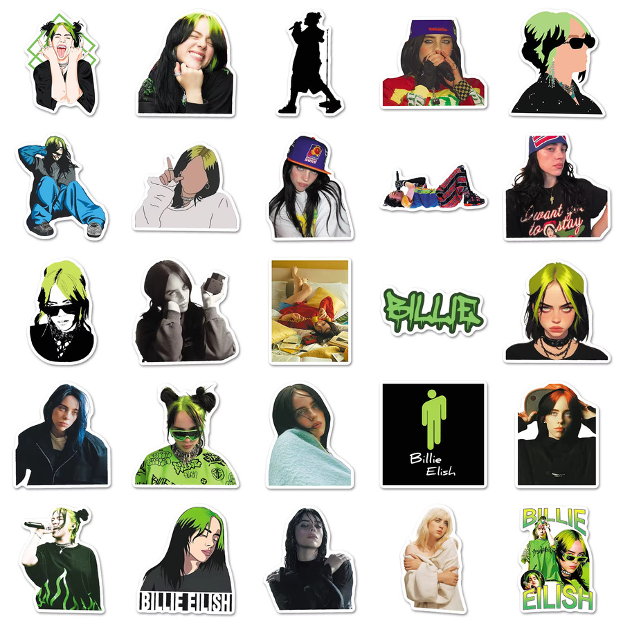 50 Stück Billie Eilish Sticker Set, Wasserfeste Cartoon Aufkleber im Retro-Stil, Mehrfarbig - Bild 2