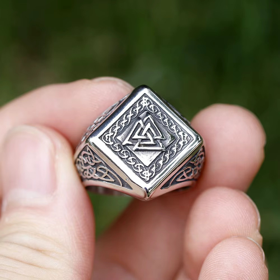 Vikingar Lin Ring, Edelstahl, Vintage, Valknut Amulett, Unisex - Bild 3