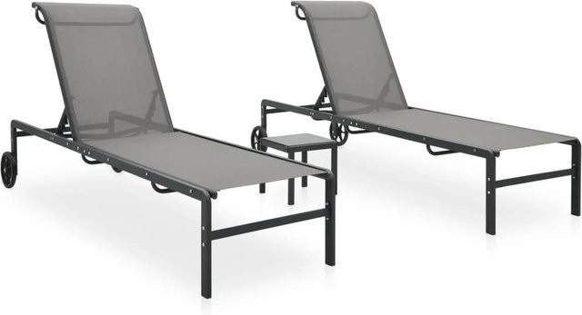 Furnicato Sonnenliegen-Set aus 2 Stück mit Beistelltisch in Grau aus Textilene und Stahl, B/T/H: 208,5 x 59,5 x 38 cm - Bild 1