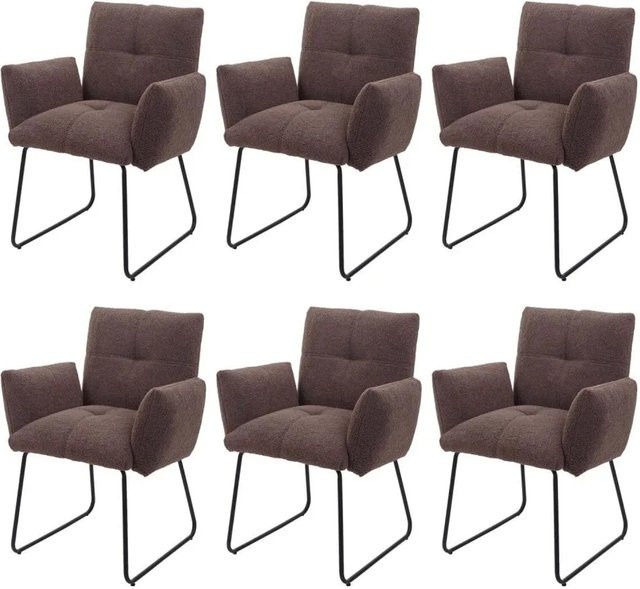 6er-Set MCW Esszimmerstühle K34 mit Armlehnen aus braunem Bouclé Stoff und Metall im Lounge-Stil - Bild 2