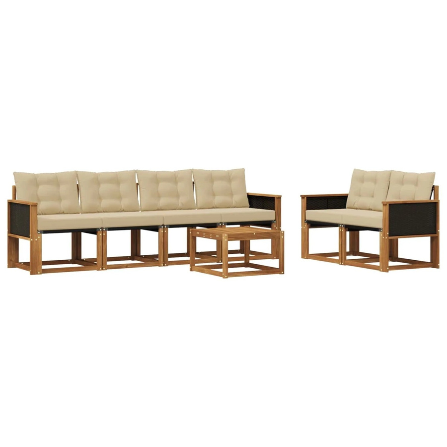 vidaXL Outdoor-Sofagarnitur aus Akazienholz mit Textilene und Kissen in Natur und Beige - Bild 2