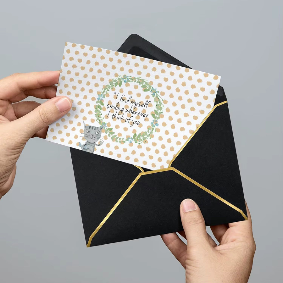 10 Stück A7 Kartenumschläge mit goldenem Rand und selbstklebender V-Klappe in Schwarz und Gold - Bild 4
