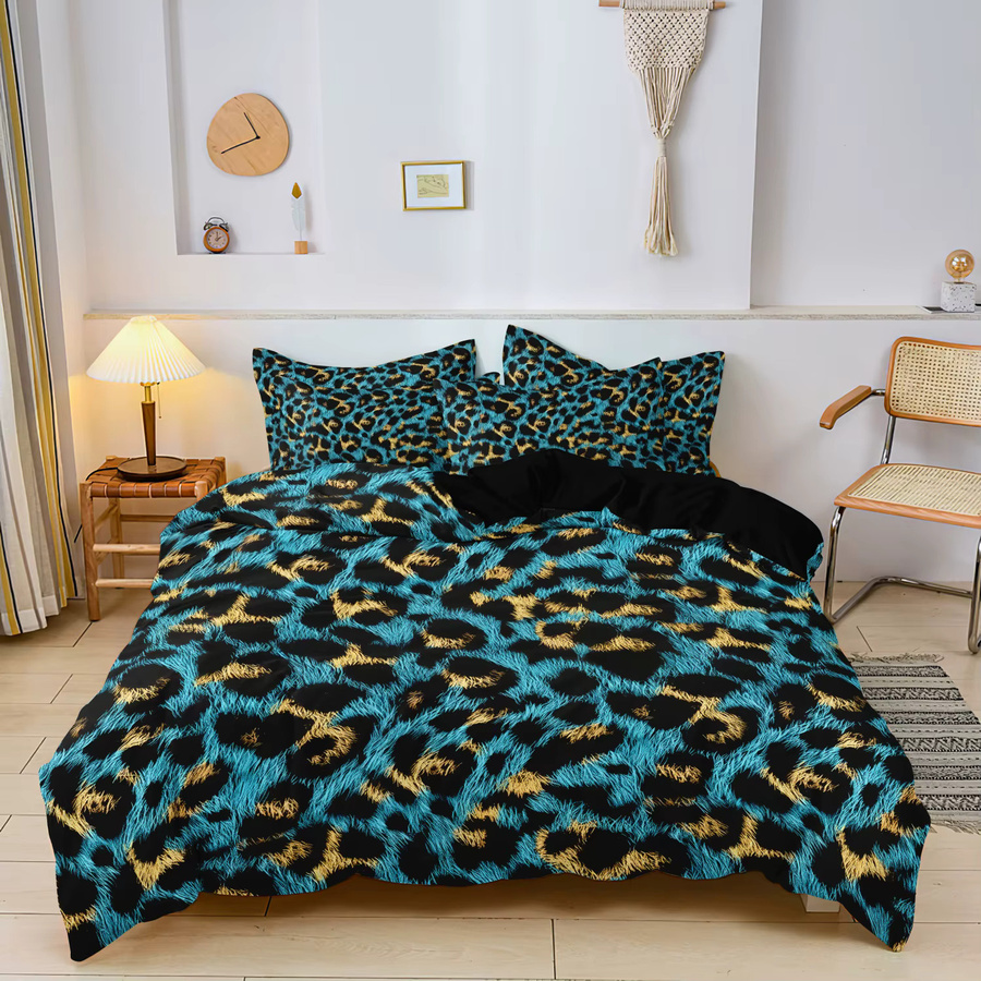 3-teiliges Bettwäsche-Set mit blauem Leopardenmuster, atmungsaktive Bettwäsche mit Grafikdruck, B/H: 135 x 200 cm - Bild 2