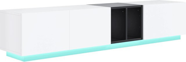 okwish TV Schrank im skandinavischen Design mit Schubladen und offenen Fächern für dein Wohnzimmer, Schwarz Weiß, B/T/H: 190 x 40 x 35 cm - Bild 1
