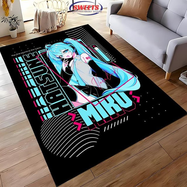 Karpetti Teppich Hatsune Miku Design, rutschfeste und waschbare Matte für Wohnzimmer, Schlafzimmer oder Kinderzimmer, B/T: 90 x 130 cm, Multicolour - Bild 1