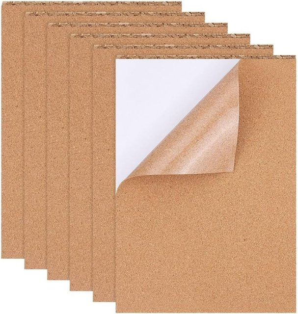 8er-Pack selbstklebende Korkplatten in A4, braun, 1 mm Dicke, rechteckige Kork-Trägerplatten für Wanddekoration und Untersetzer - Bild 1