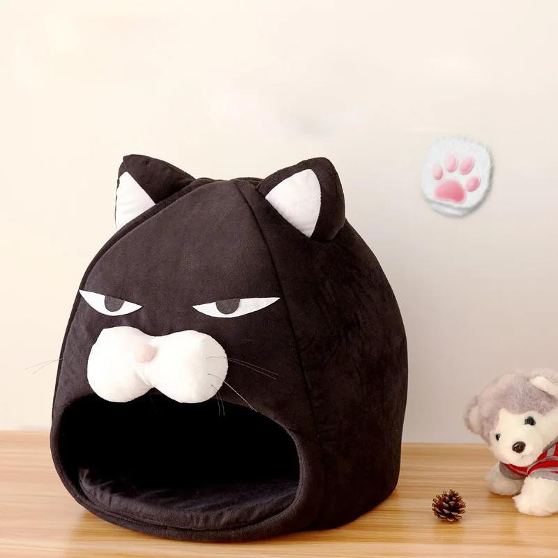 Schwarzes Katzenbett in Hausform aus Korallen Fleece für Katzen und Welpen, Durchmesser: 38 cm - Bild 2