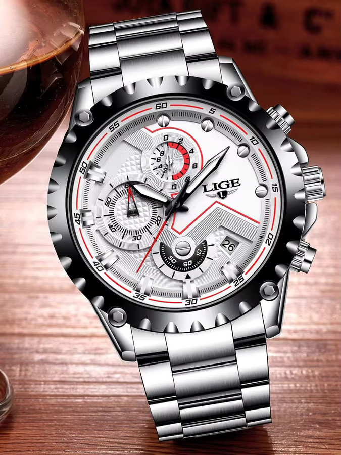 LIGE Chronograph, Edelstahl, Silber, Blau, Quarz, Herren - Bild 5