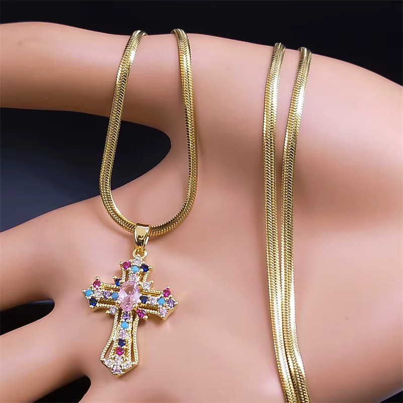 JYTF Halskette, Edelstahl, Zirkonia, Gold, Damen, Vintage - Bild 2